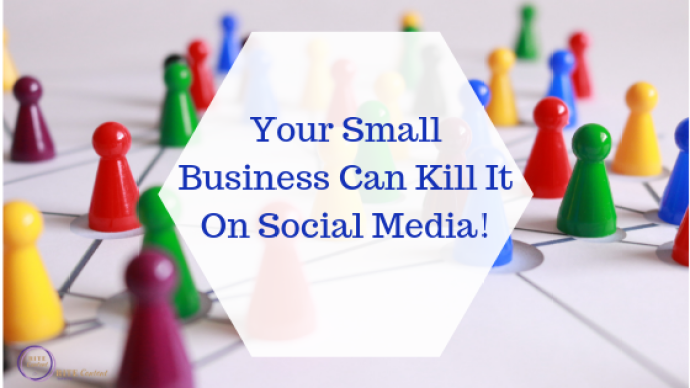 chess pieces of different colors with the words your small business can kill it on social media